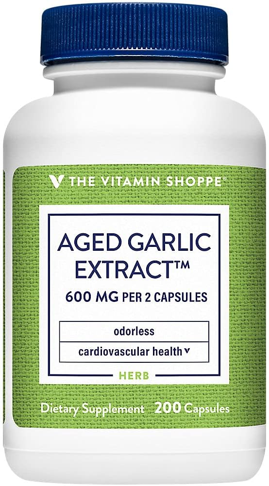 600 MG Odorless Aged Garlic Extract Capsules for Cardiovascular Health - 200 Count by The Vitamin Shoppe