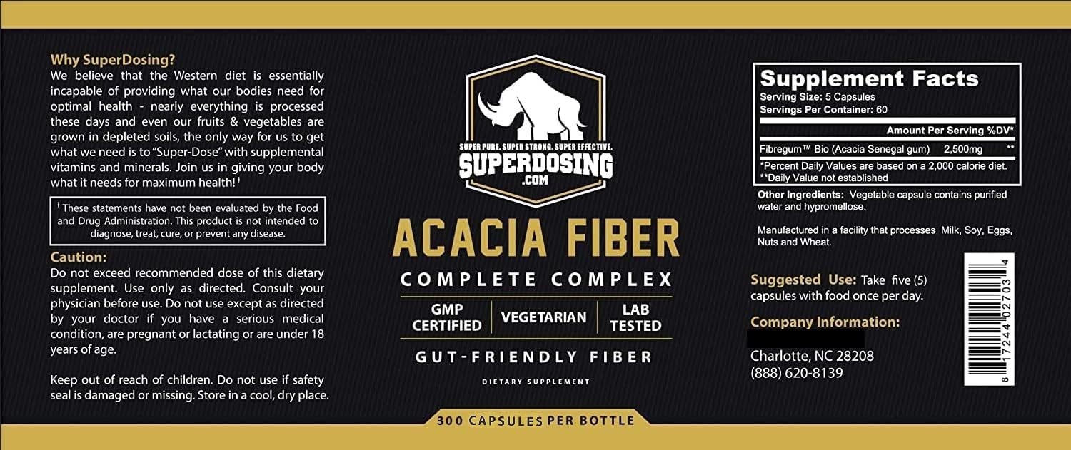 600 Pack SuperDosing Organic Acacia Senegal Fiber Capsules - Fast-Acting Vegan Prebiotic Supplement
