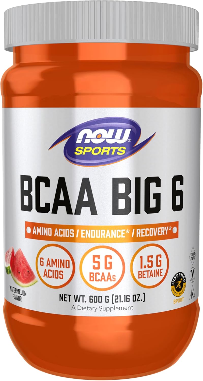600g NOW Foods Sports Nutrition BCAA Big 6 Watermelon Flavor Amino Acids Supplement