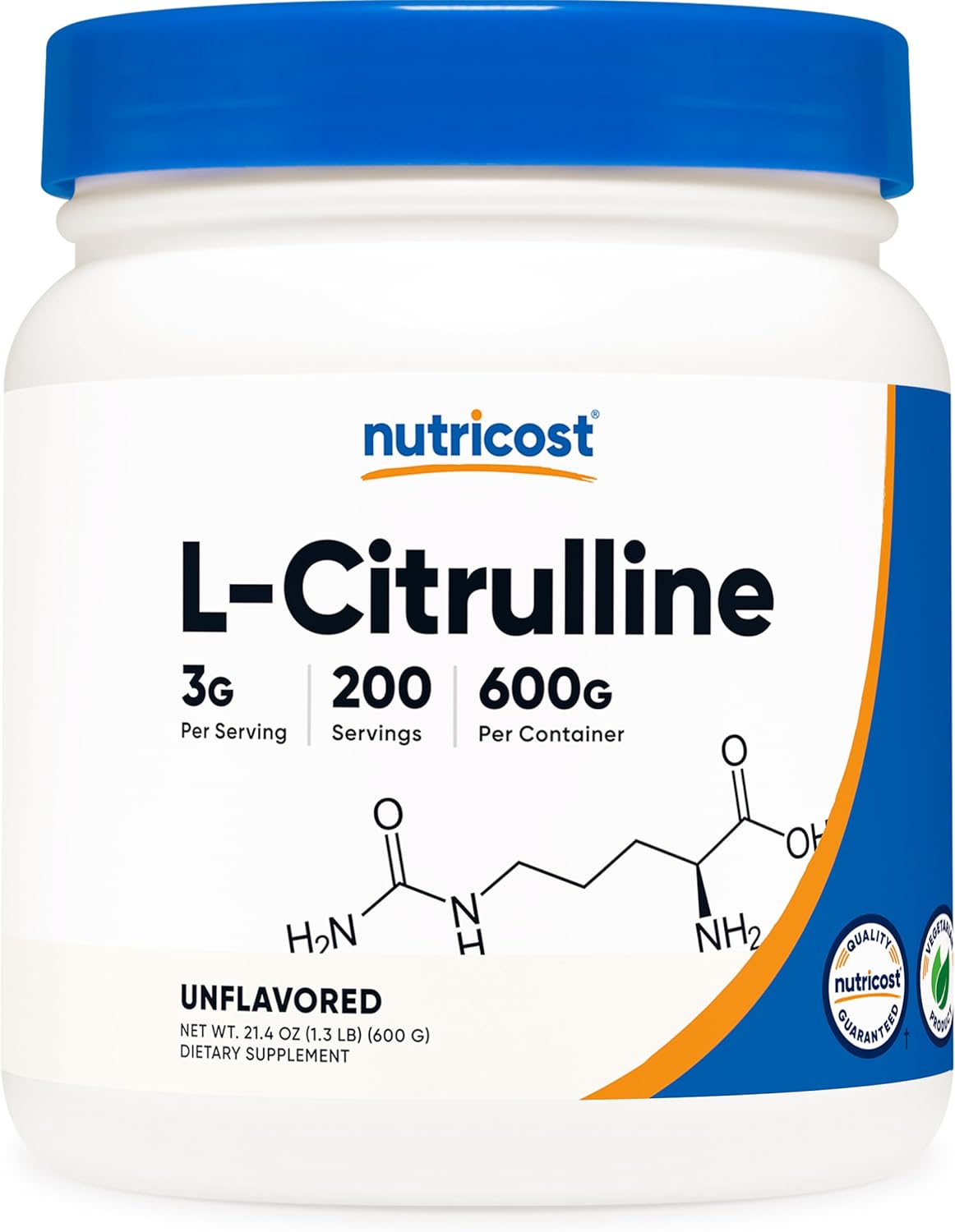 600g Nutricost Pure L-Citrulline Base Powder - High-Quality Supplement