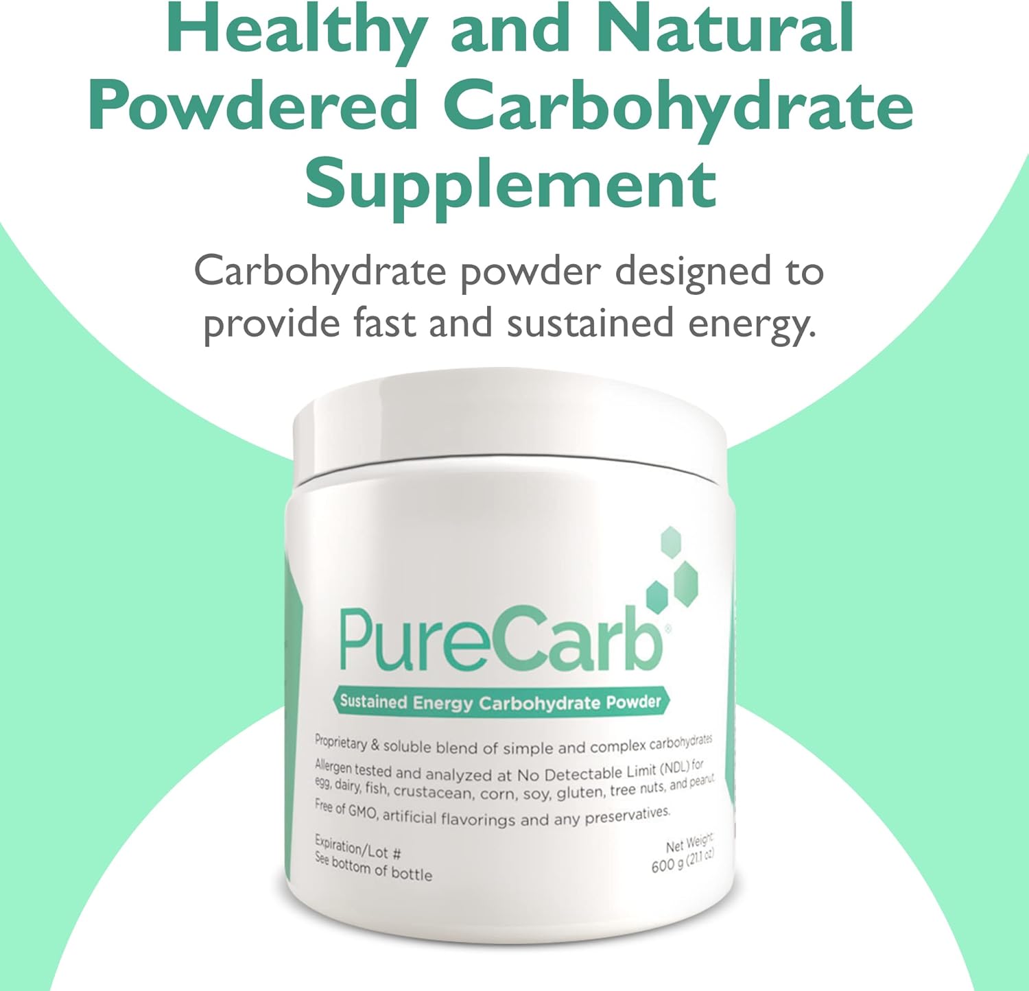 600g PureCarb Powder: Sustained Energy Blend of Simple & Complex Carbs, Non-GMO