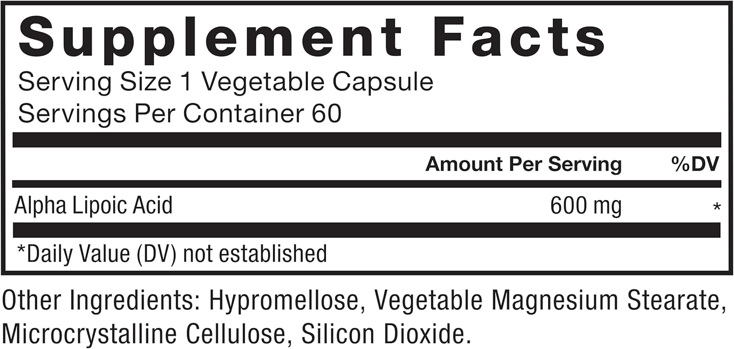 600mg Alpha Lipoic Acid Capsules for Cardiovascular Support & Cellular Health – Vegan Antioxidant Supplement (60 Capsules)