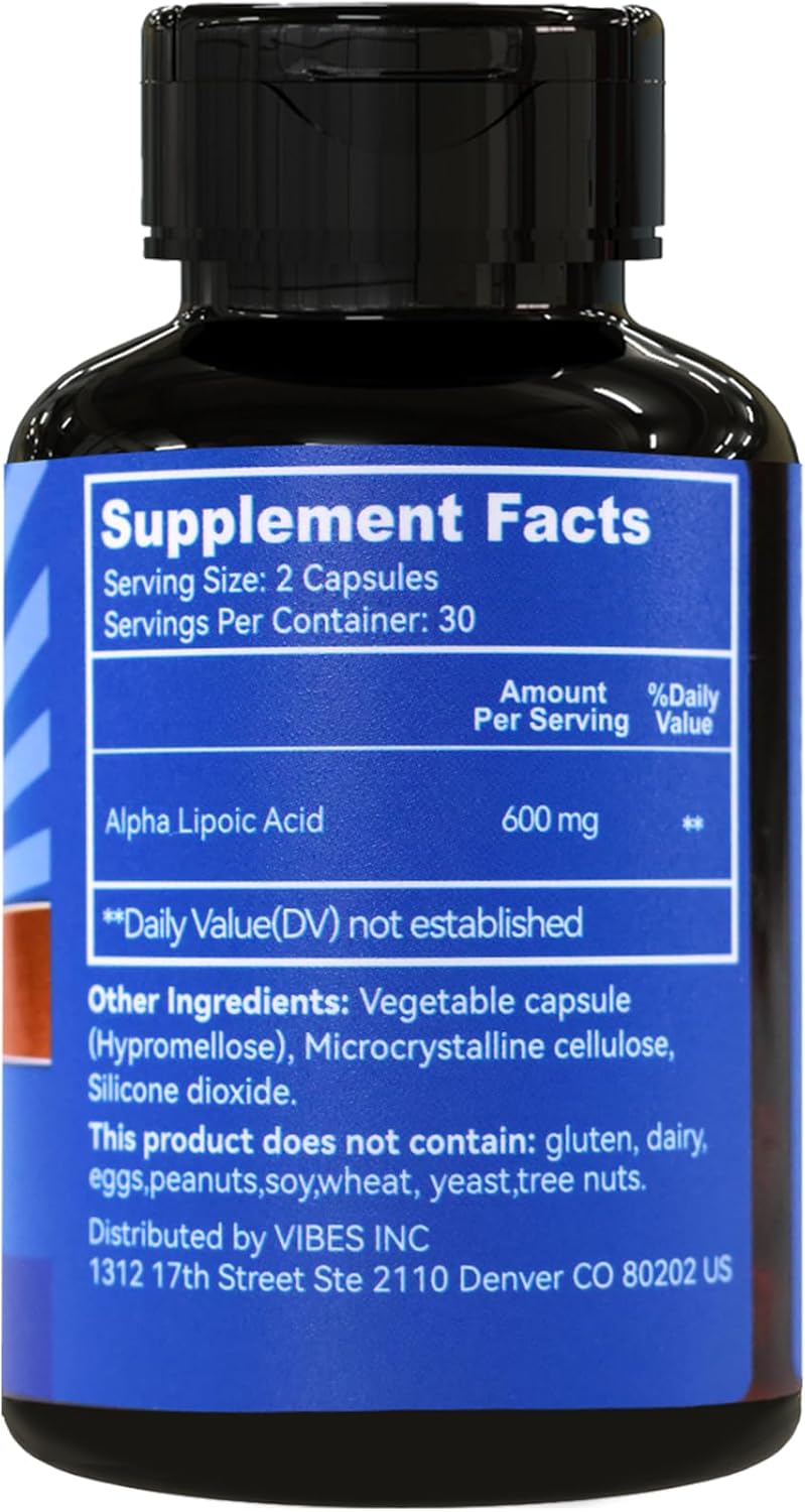 600mg Alpha Lipoic Acid Supplement - Vegan & Gluten Free - Non-GMO ALA Capsules - 60 Count