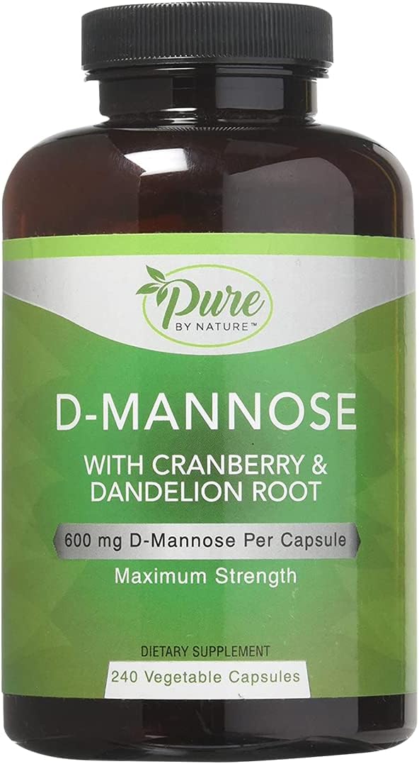 600mg D-Mannose Capsules with Cranberry & Dandelion Extract - Urinary Tract Health Support, Detox Body - 240 Count