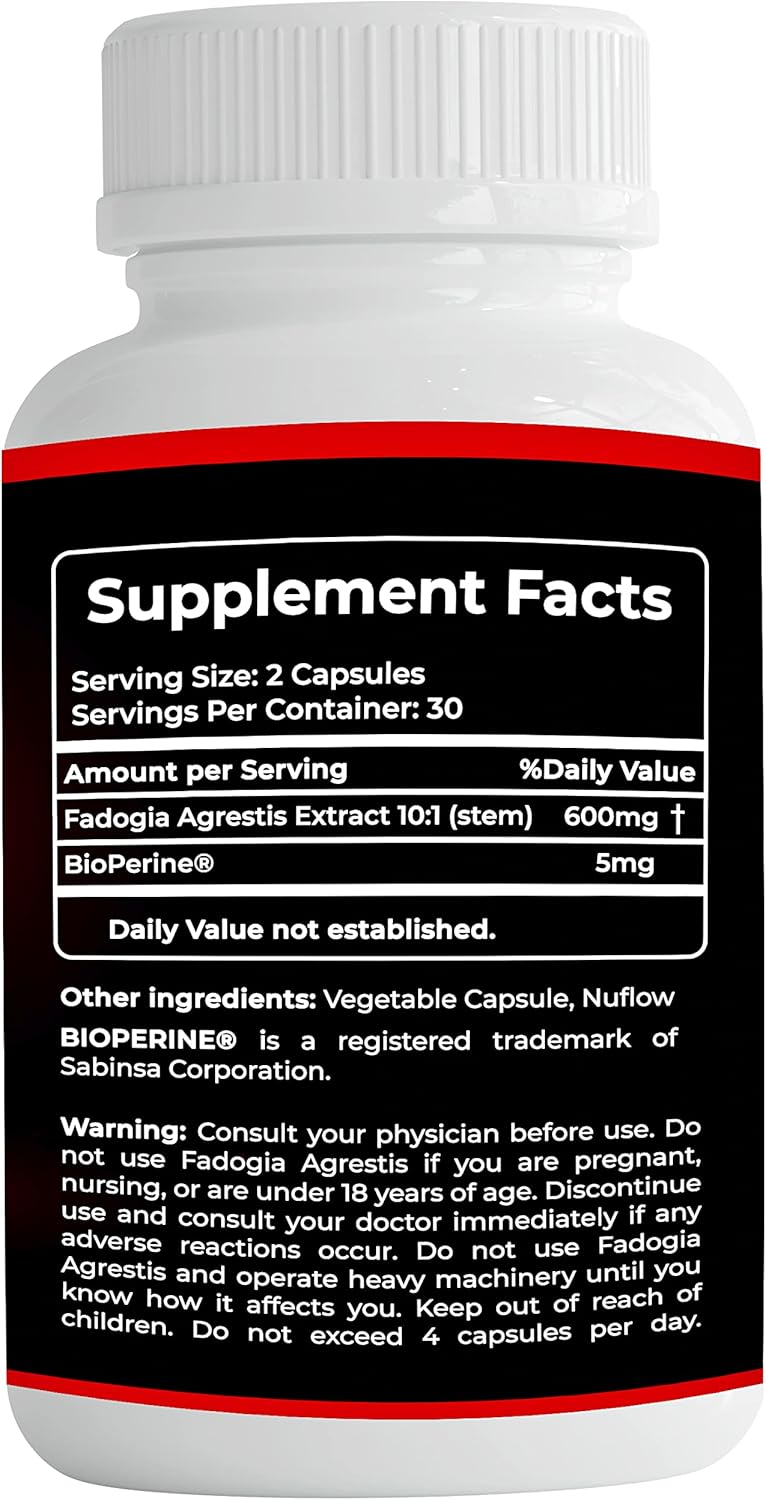 600mg Fadogia Agrestis Capsules - Maximum Strength, Gluten Free, Non-GMO, Vegan - 60 Count Introductory Price