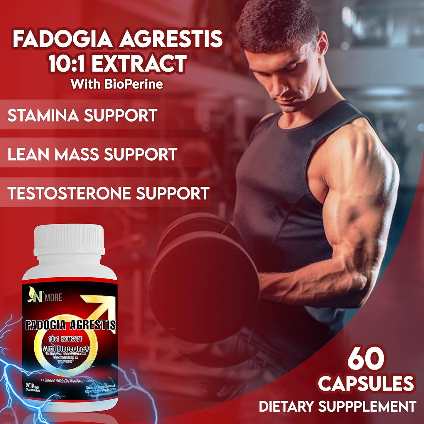 600mg Fadogia Agrestis Capsules - Maximum Strength, Gluten Free, Non-GMO, Vegan - 60 Count Introductory Price