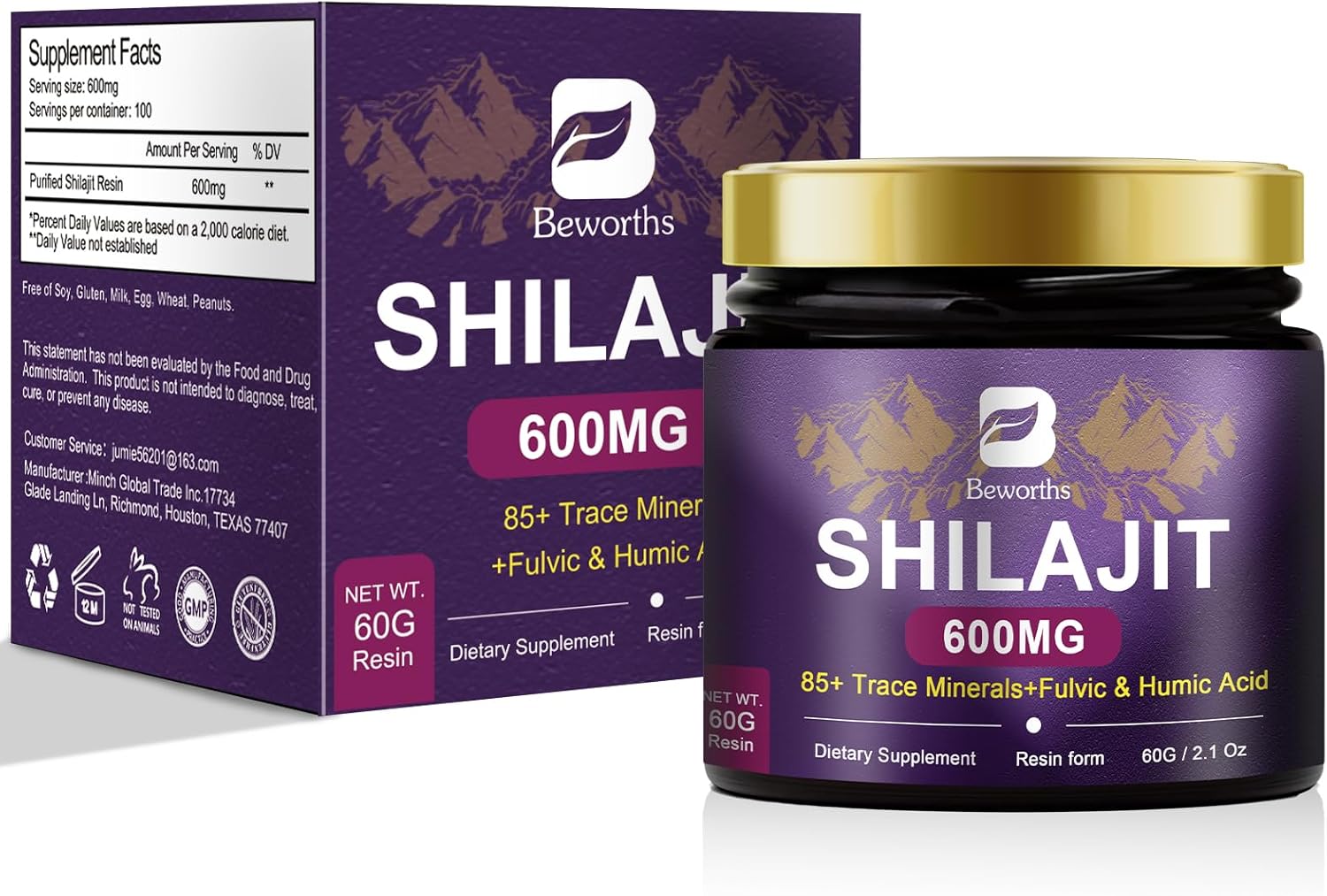600mg Pure Himalayan Organic Shilajit Resin Supplement with Trace Minerals & Fulvic Acid - Gel for Energy, Immunity, Digestive, Brain Support | 100 Servings