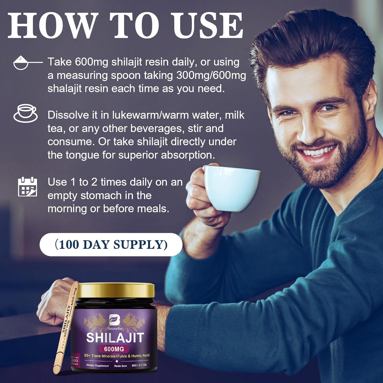 600mg Pure Himalayan Organic Shilajit Resin Supplement with Trace Minerals & Fulvic Acid - Gel for Energy, Immunity, Digestive, Brain Support | 100 Servings