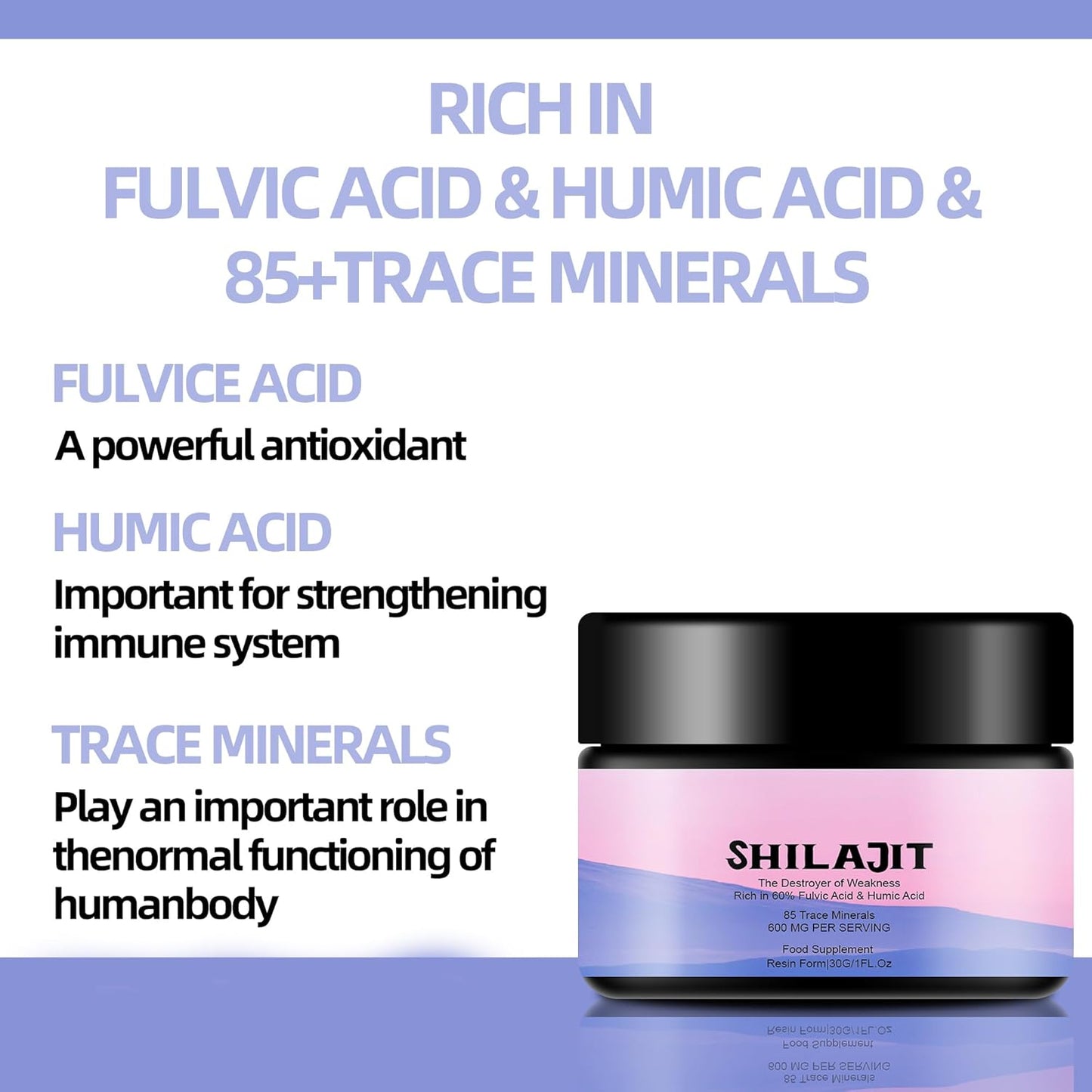 600mg Shilajit Pure Himalayan Organic Resin - High Potency 85+ Trace Minerals & Fulvic Acid for Energy & Immune Support - 30g