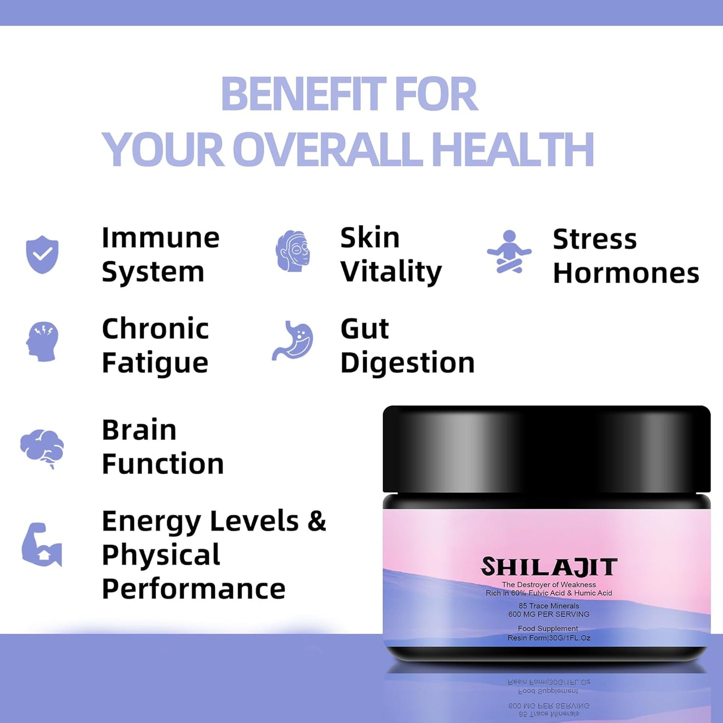600mg Shilajit Pure Himalayan Organic Resin - High Potency 85+ Trace Minerals & Fulvic Acid for Energy & Immune Support - 30g