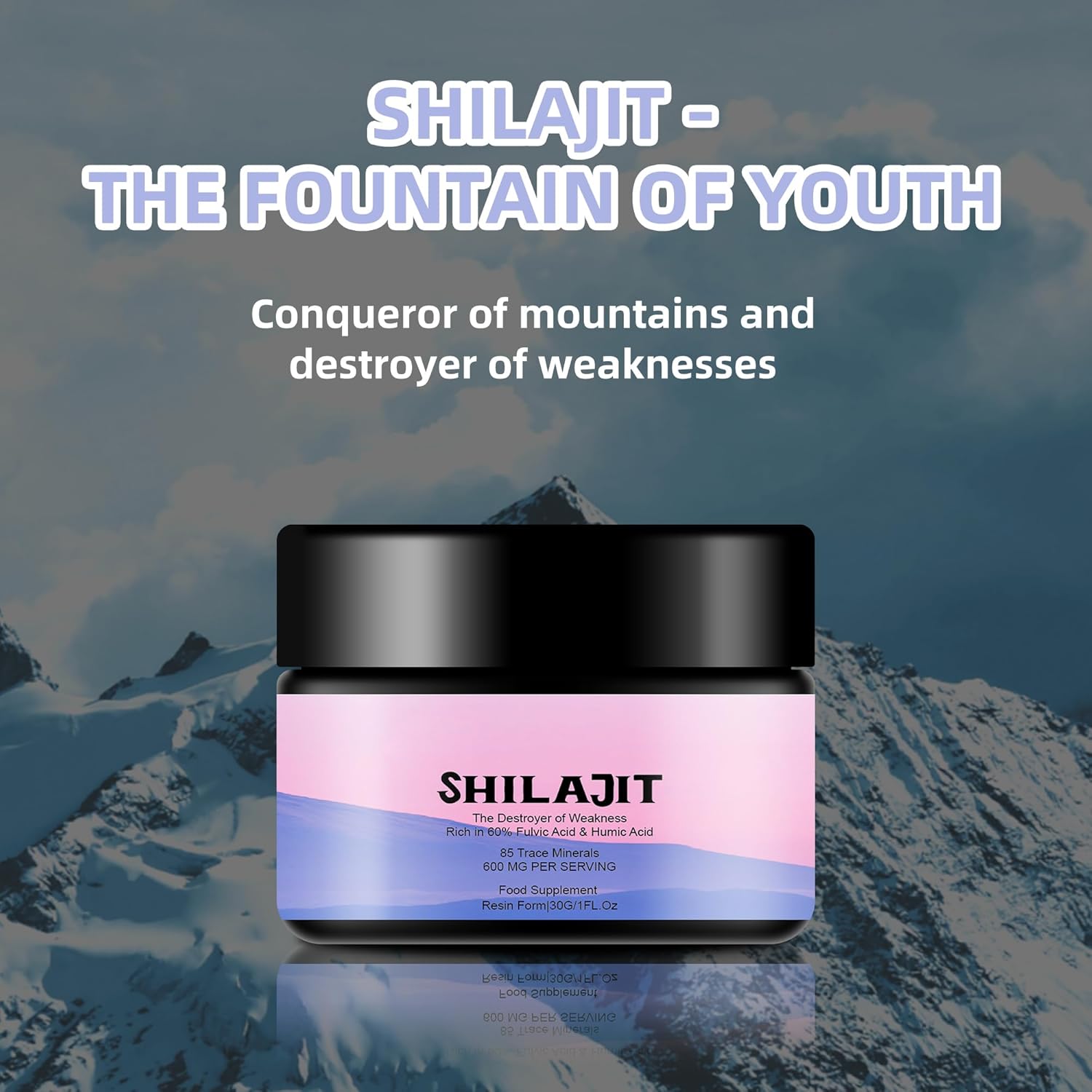 600mg Shilajit Pure Himalayan Organic Resin - High Potency 85+ Trace Minerals & Fulvic Acid for Energy & Immune Support - 30g
