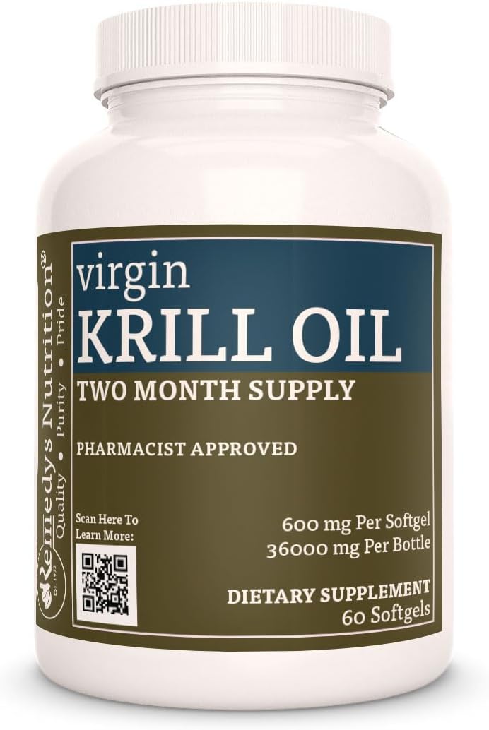 600mg Virgin Krill Oil Softgels with Omega-3 EPA & DHA | Two Month Supply | Non-GMO, Gluten Free, Additive Free