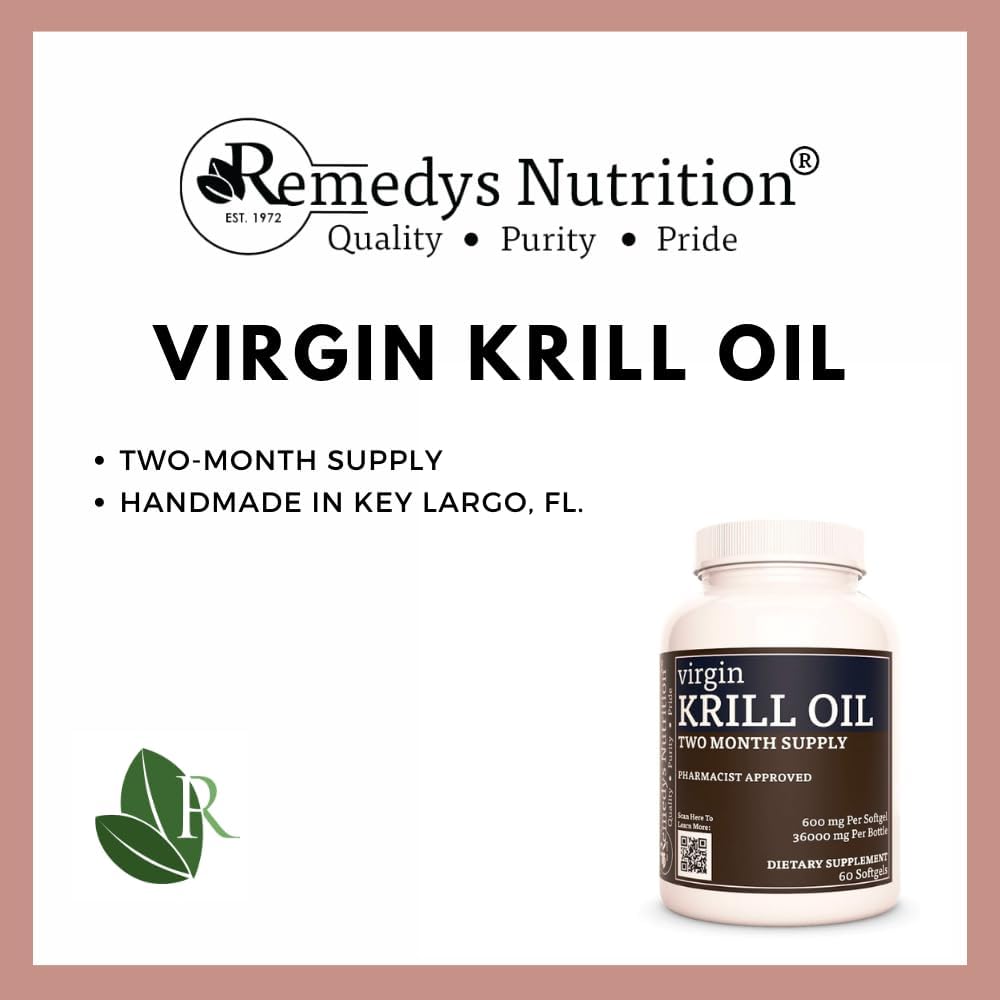 600mg Virgin Krill Oil Softgels with Omega-3 EPA & DHA | Two Month Supply | Non-GMO, Gluten Free, Additive Free