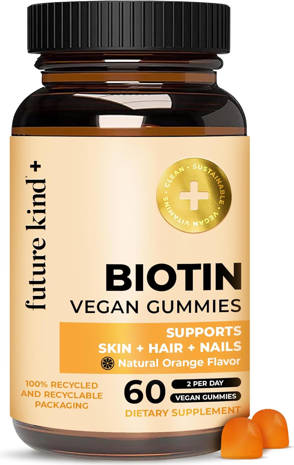 60ct Future Kind Vegan Biotin Gummies for Hair, Skin, & Nails - With VIT A, C, & E - Orange Flavored Hair Growth Vitamins for Women & Men