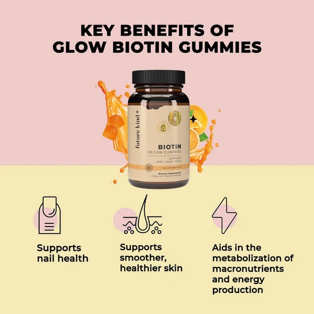 60ct Future Kind Vegan Biotin Gummies for Hair, Skin, & Nails - With VIT A, C, & E - Orange Flavored Hair Growth Vitamins for Women & Men