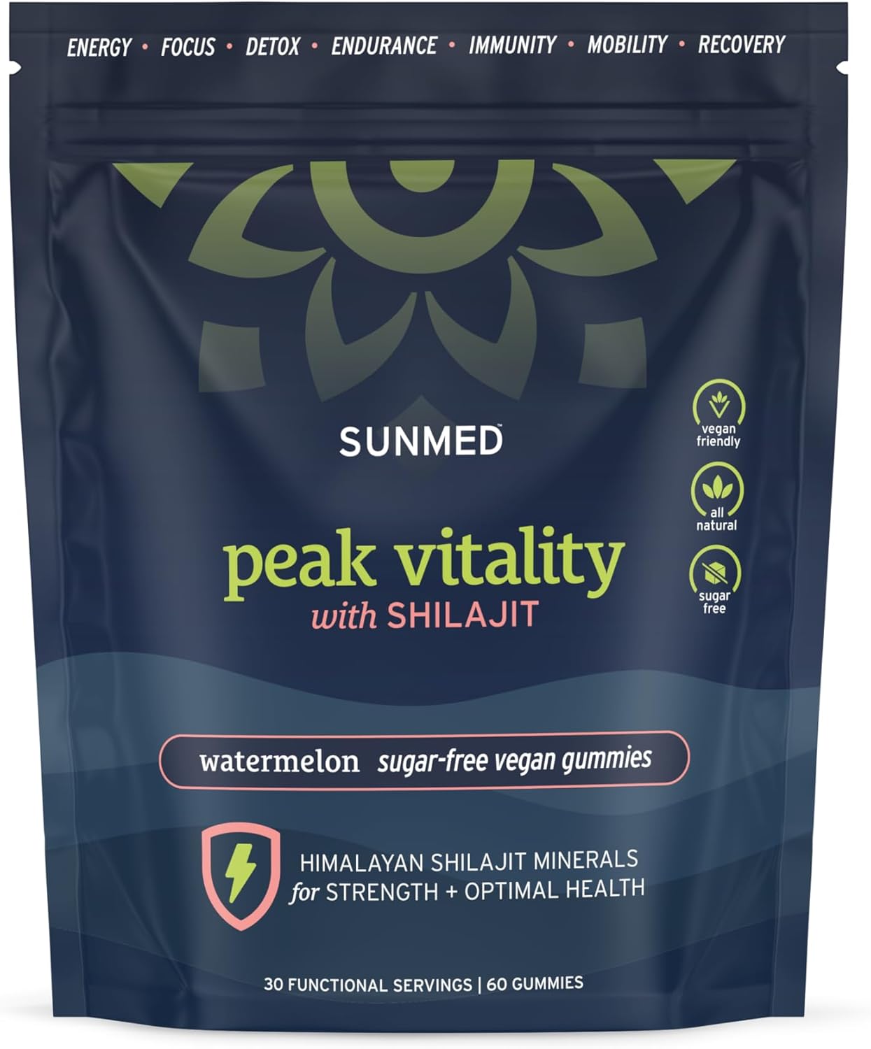 60ct Sugar-Free Vegan Gummies with Himalayan Shilajit for Strength and Optimal Health - Watermelon Flavor by SUNMED