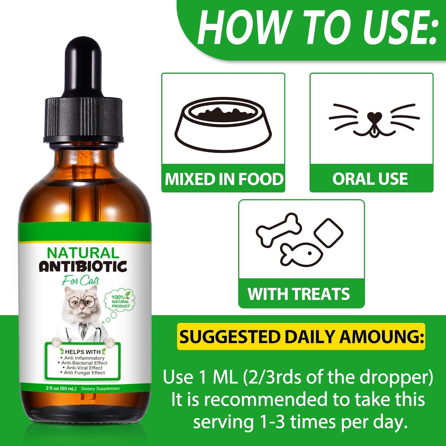 60ml VOSIFSDIY Natural Cat Antibiotics Multivitamin and Herbal Supplements