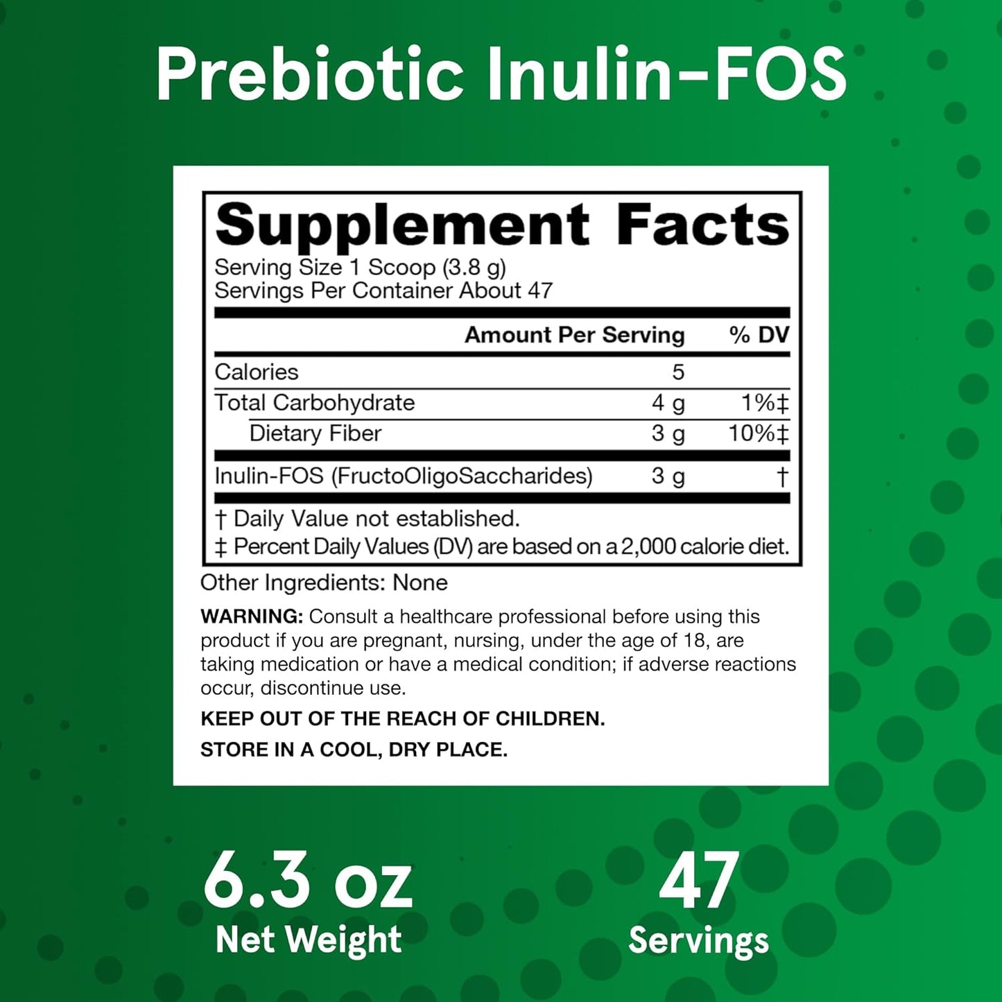 6.3 oz Jarrow Formulas Prebiotic Inulin FOS Fiber Supplement - Gut Health & Digestive Support - 47 Servings