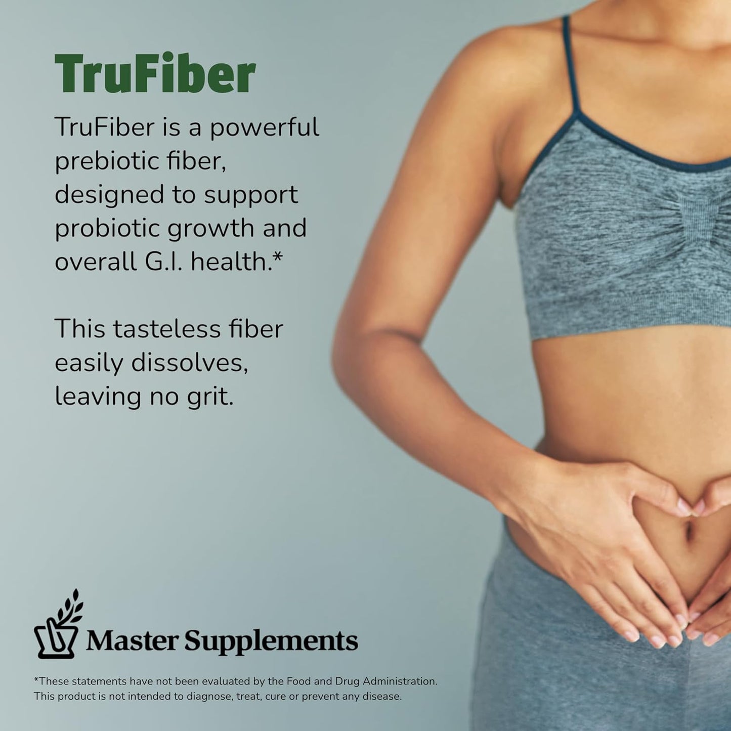 6.35 oz Master Supplements TruFiber: Vegan Prebiotic Fiber for Digestive Health, Gluten Free - 50 Servings