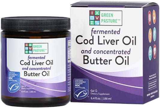 6.4 oz Green Pasture Butter Oil and Fermented Cod Liver Oil Gel with Vitamin A, D, EPA, DHA, Omega Fatty Acids - Unflavored