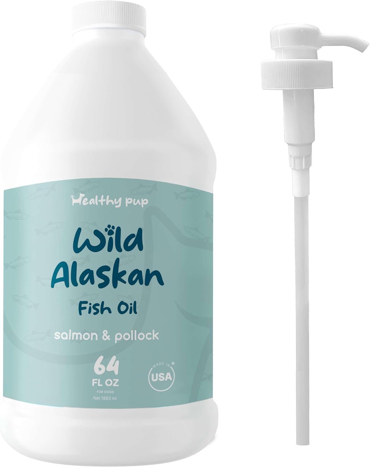 64 oz Healthy Pup Wild Alaskan Salmon and Pollock Oil for Dogs - Omega 3, EPA, DHA - Skin and Coat Supplement - USA Made