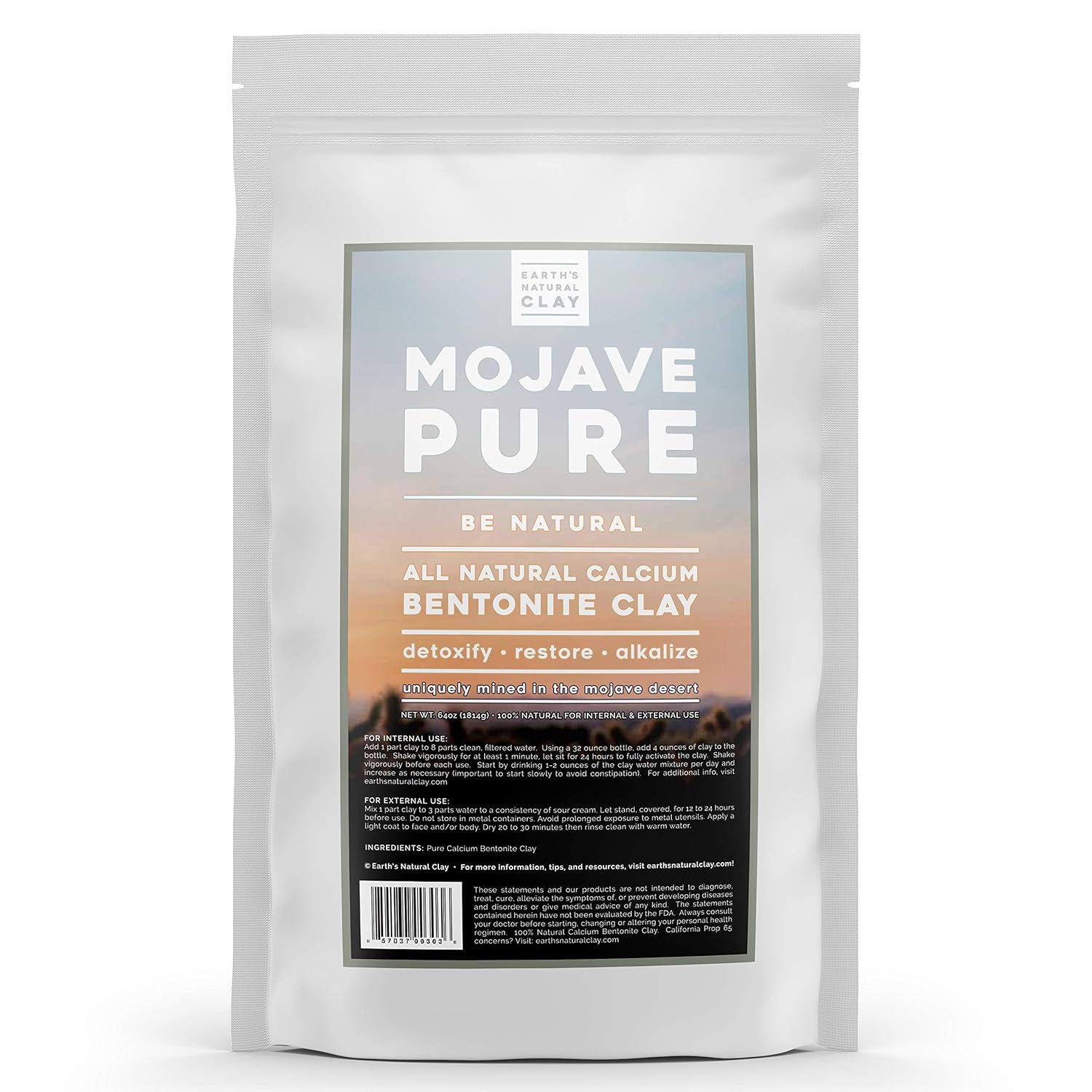 64oz Earth's Natural Clay Calcium Bentonite Clay Powder - Pharmaceutical Grade Montmorillonite for Internal & External Use