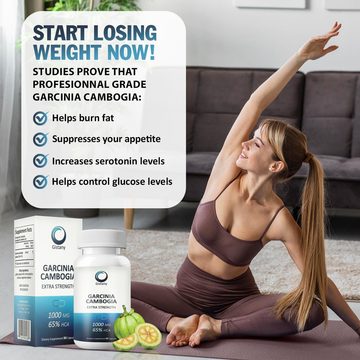 65% HCA Pure Garcinia Cambogia Weight Loss Pills for Appetite Control - Extra Strength Dietary Supplement for Men and Women