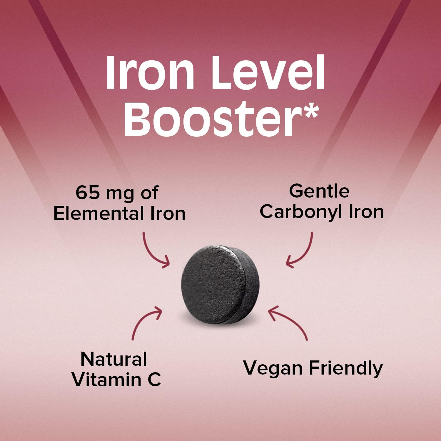 65mg Carbonyl Iron with Vitamin C for Energy Support & Red Blood Cell Formation - Vegan, Non-GMO Gentle Iron Supplement, 60 Tabs