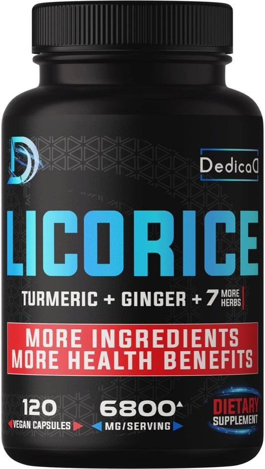 6800mg Licorice Root Capsules - 4 Month Supply for Skin, Digestion & Immune Support - With Turmeric, Ginger, Peppermint - Non-GMO - 120 Vegan Capsules