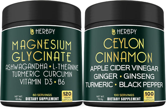 6in1 Magnesium Glycinate & Ceylon Cinnamon Bundle - Relaxation, Immune, Heart & Digestion Support
