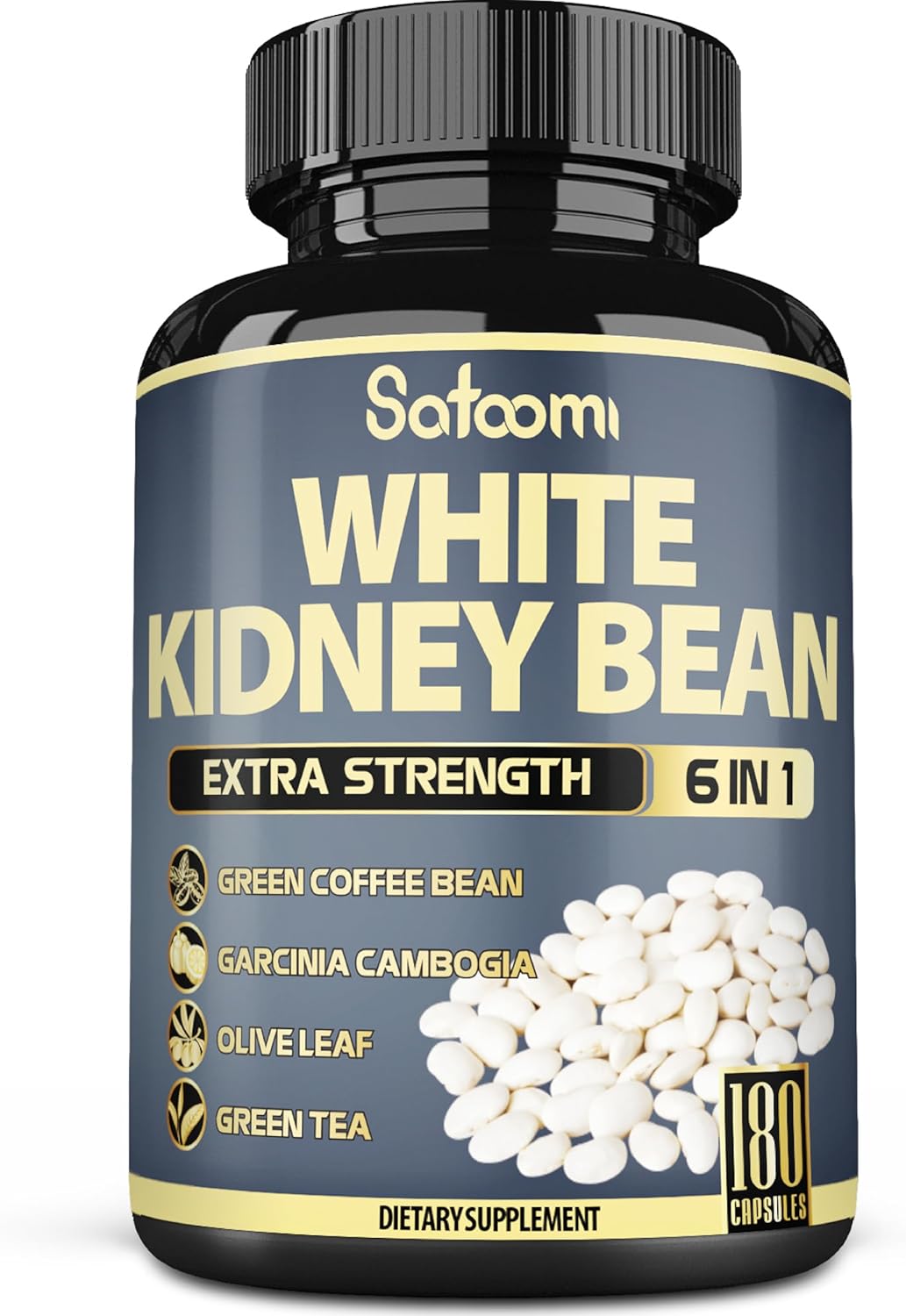 6in1 White Kidney Bean Extract Capsules - 6 Month Supply - Enhanced with Olive Leaf, Green Coffee Bean, Green Tea - 180 Count
