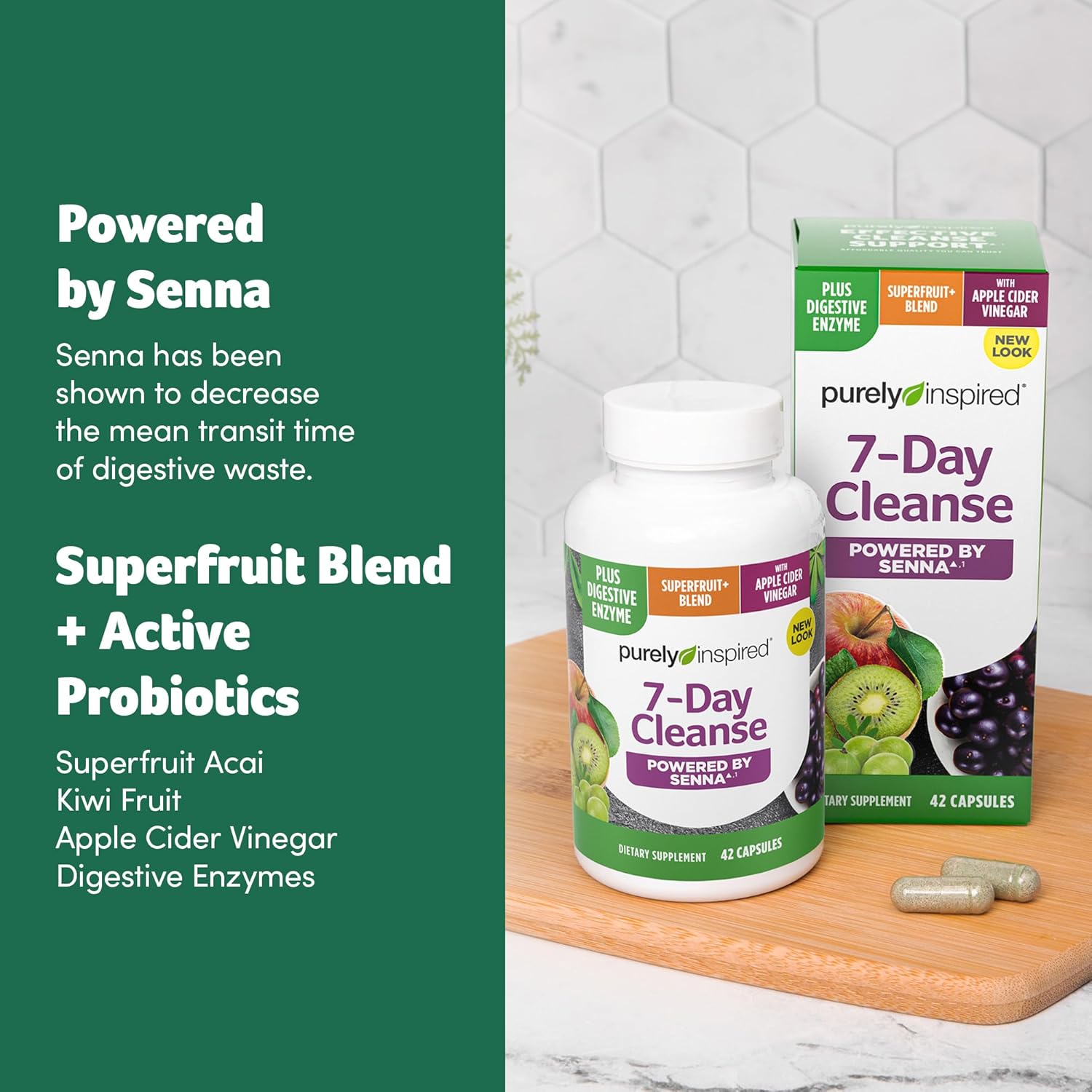 7-Day Detox Cleanse Pills for Men & Women - Whole Body Cleanse with Senna Leaf, Vitamin C, Apple Cider Vinegar - 42 Acai Berry Capsules