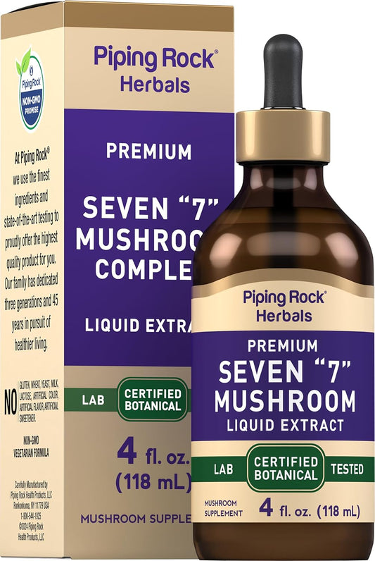 7-in-1 Mushroom Complex Liquid Drops - 4 Fl Oz - Vegetarian Tincture with Maitake, Shiitake, Reishi, Chaga, Cordyceps, Lion's Mane & Oyster Mushrooms - Non-GMO, Gluten Free