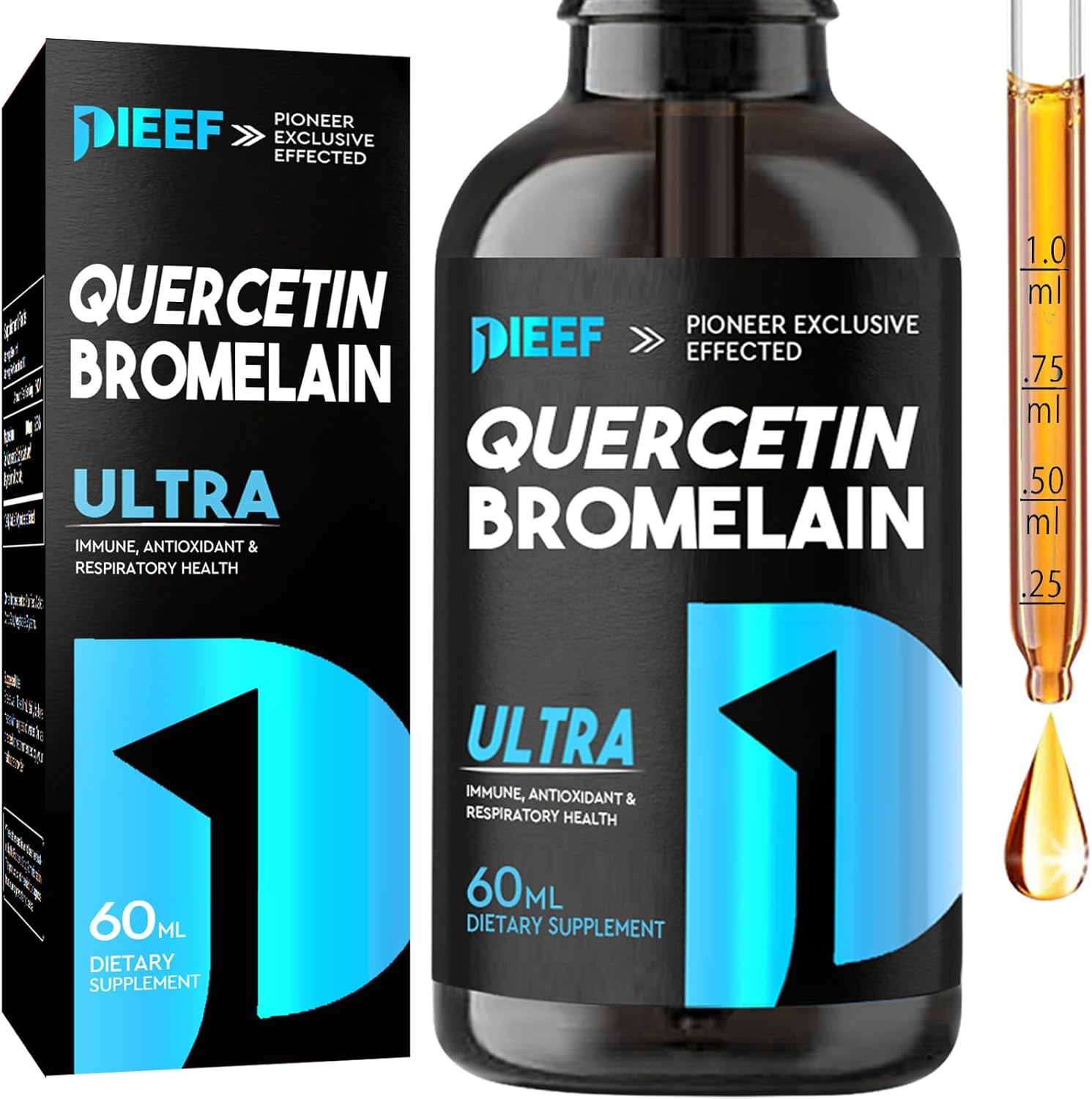 7-in-1 Quercetin Liquid Drops with Bromelain & Zinc, 1000mg Quercetin Supplements for Respiratory & Immune Support