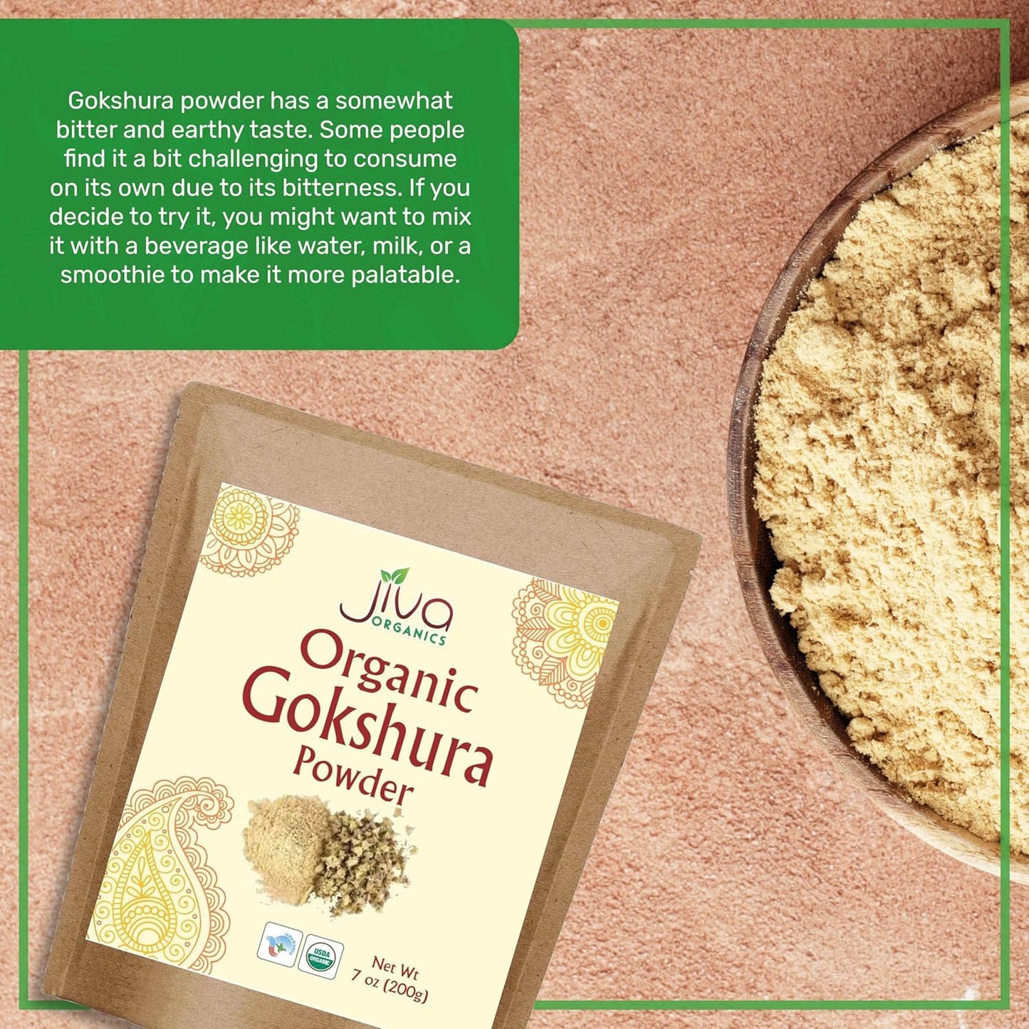 7 oz Jiva Organics Gokshura Powder - Non-GMO Full Spectrum Tribulus from India