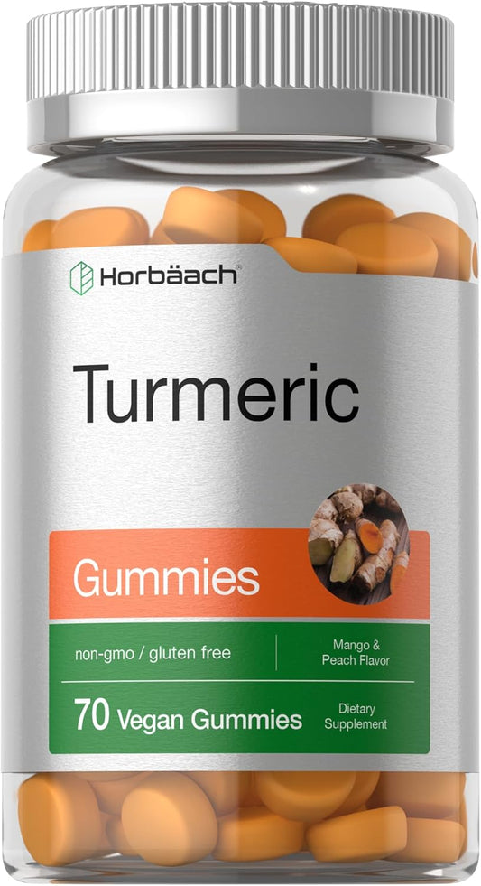 70 Count Vegan Turmeric Gummies with Mango & Peach Flavor - Gluten Free & Non-GMO Turmeric Curcumin Supplement with Ginger