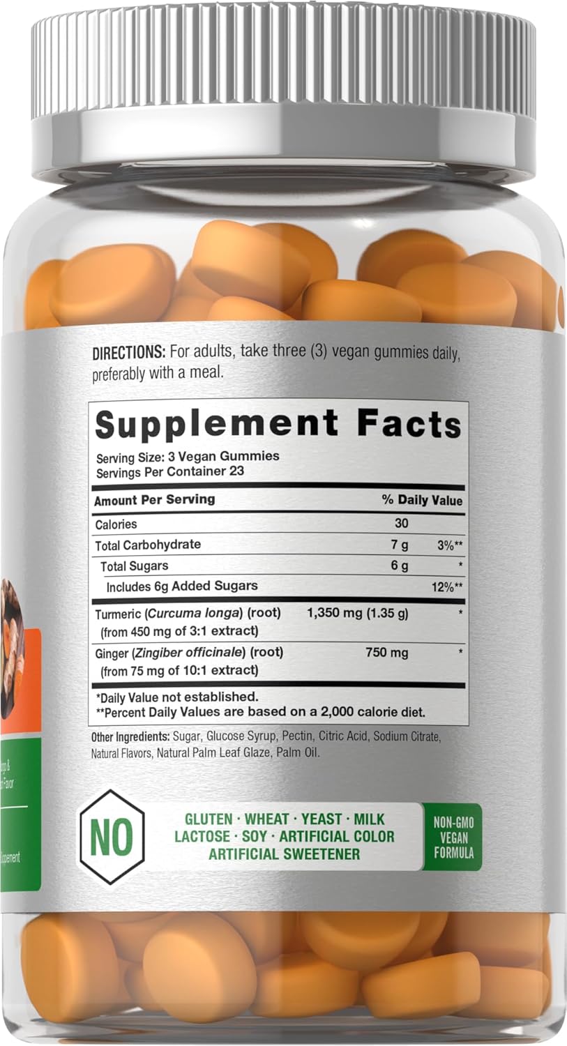 70 Count Vegan Turmeric Gummies with Mango & Peach Flavor - Gluten Free & Non-GMO Turmeric Curcumin Supplement with Ginger
