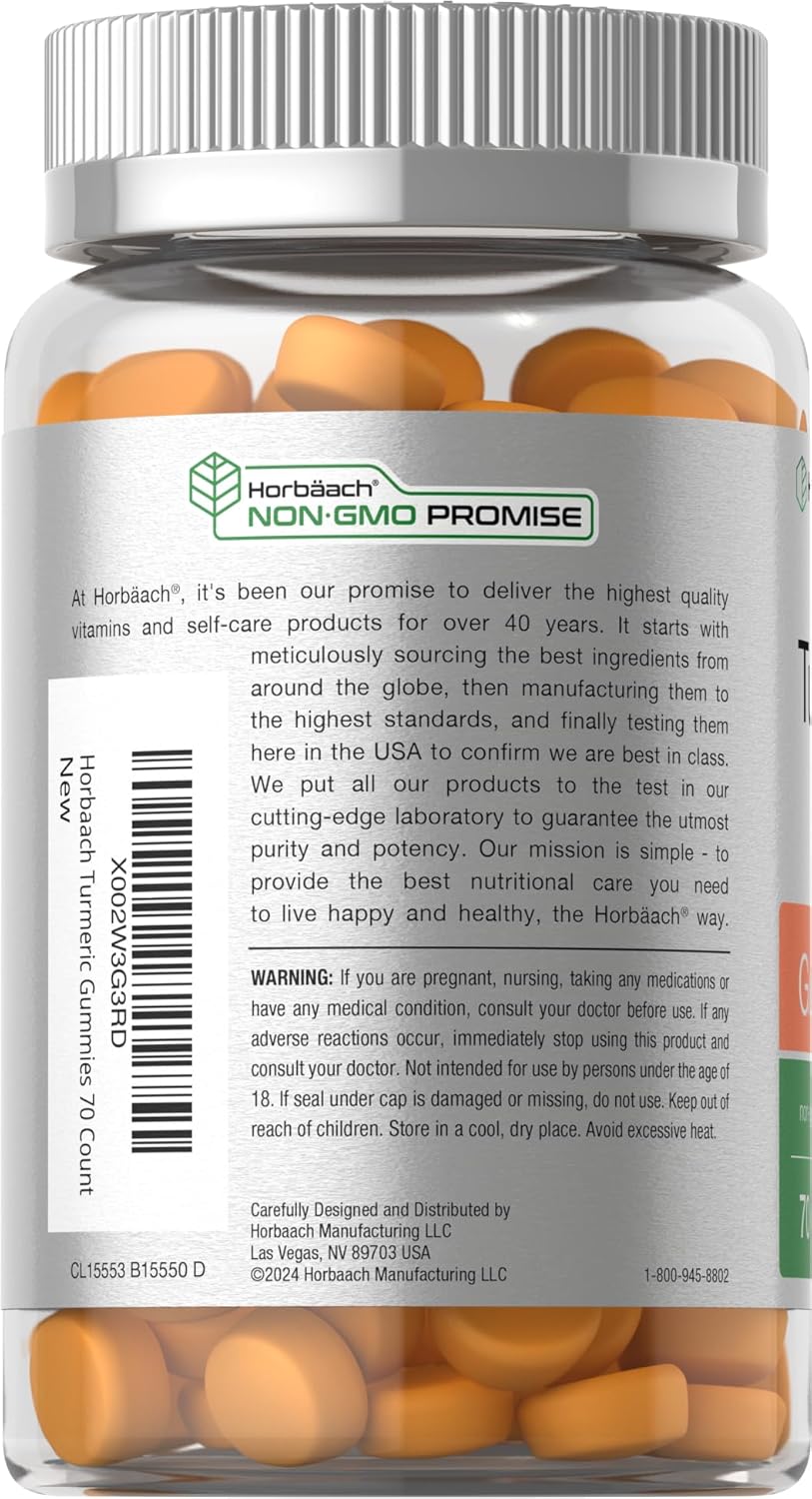 70 Count Vegan Turmeric Gummies with Mango & Peach Flavor - Gluten Free & Non-GMO Turmeric Curcumin Supplement with Ginger