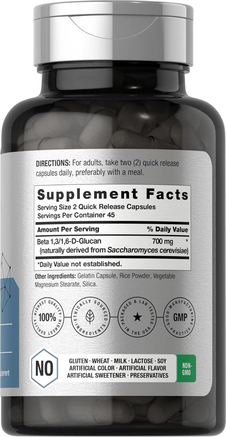 700mg Horbäach Beta Glucan Capsules - 90 Count | Non-GMO, Gluten Free Beta 1,3 & 1,6 D Glucan Supplement