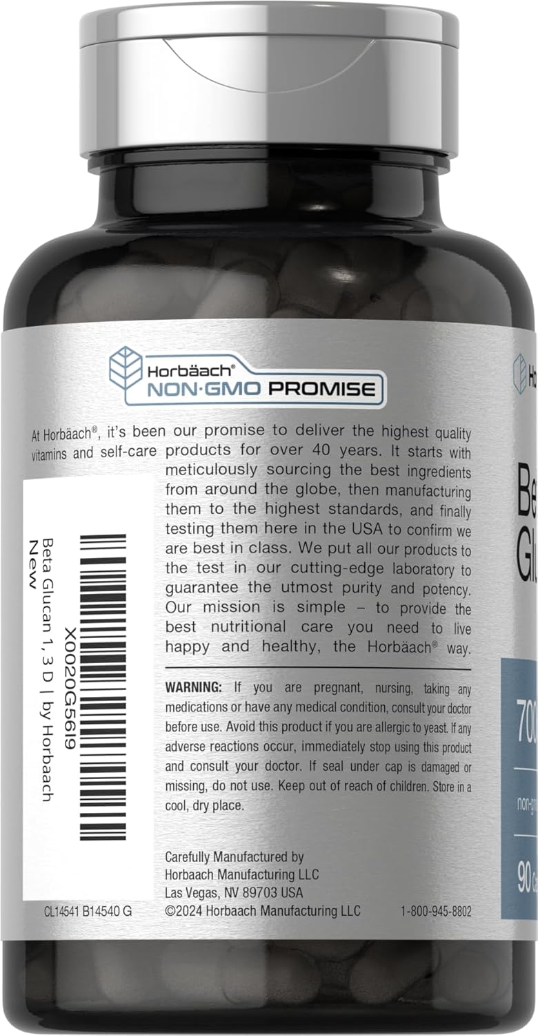 700mg Horbäach Beta Glucan Capsules - 90 Count | Non-GMO, Gluten Free Beta 1,3 & 1,6 D Glucan Supplement