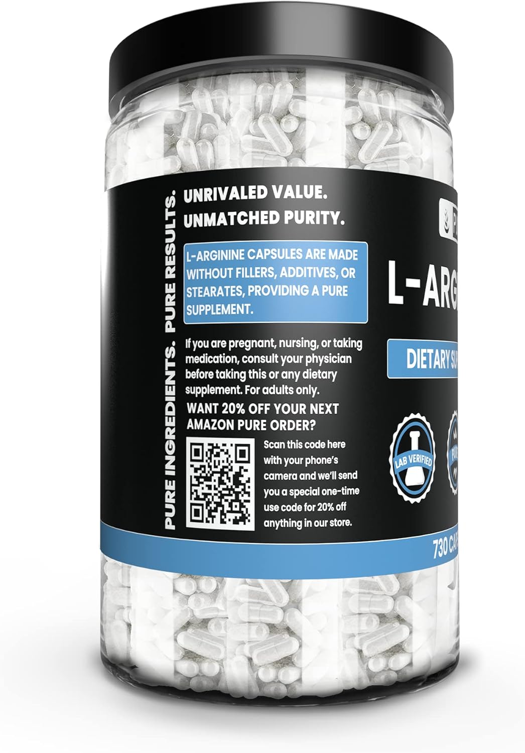 730 Capsules L-Arginine Supplement with Pure Original Ingredients, No Magnesium or Rice Fillers, Lab Verified