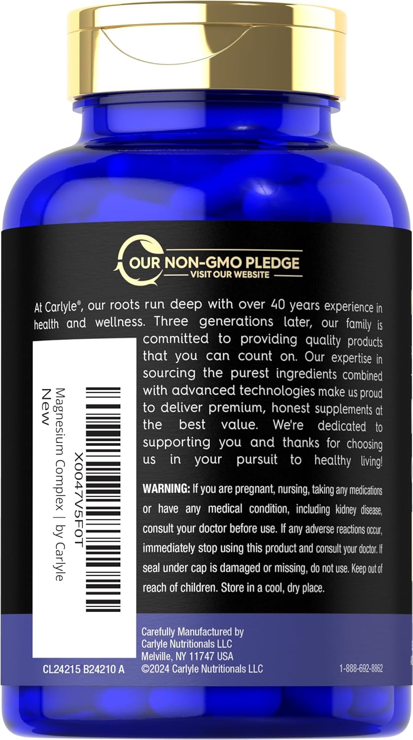 745mg Magnesium Complex Supplement - 120 Capsules - 10-in-1 Blend - Vegetarian, Non-GMO, Gluten Free