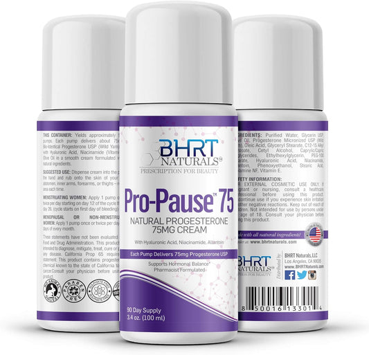 7500mg BHRT Naturals Progesterone Cream - Bioidentical USP, Menopause Relief, Pharmacist Formulated, Non-GMO - 90 Day Supply - Made in USA - TTC PCOS Supplement