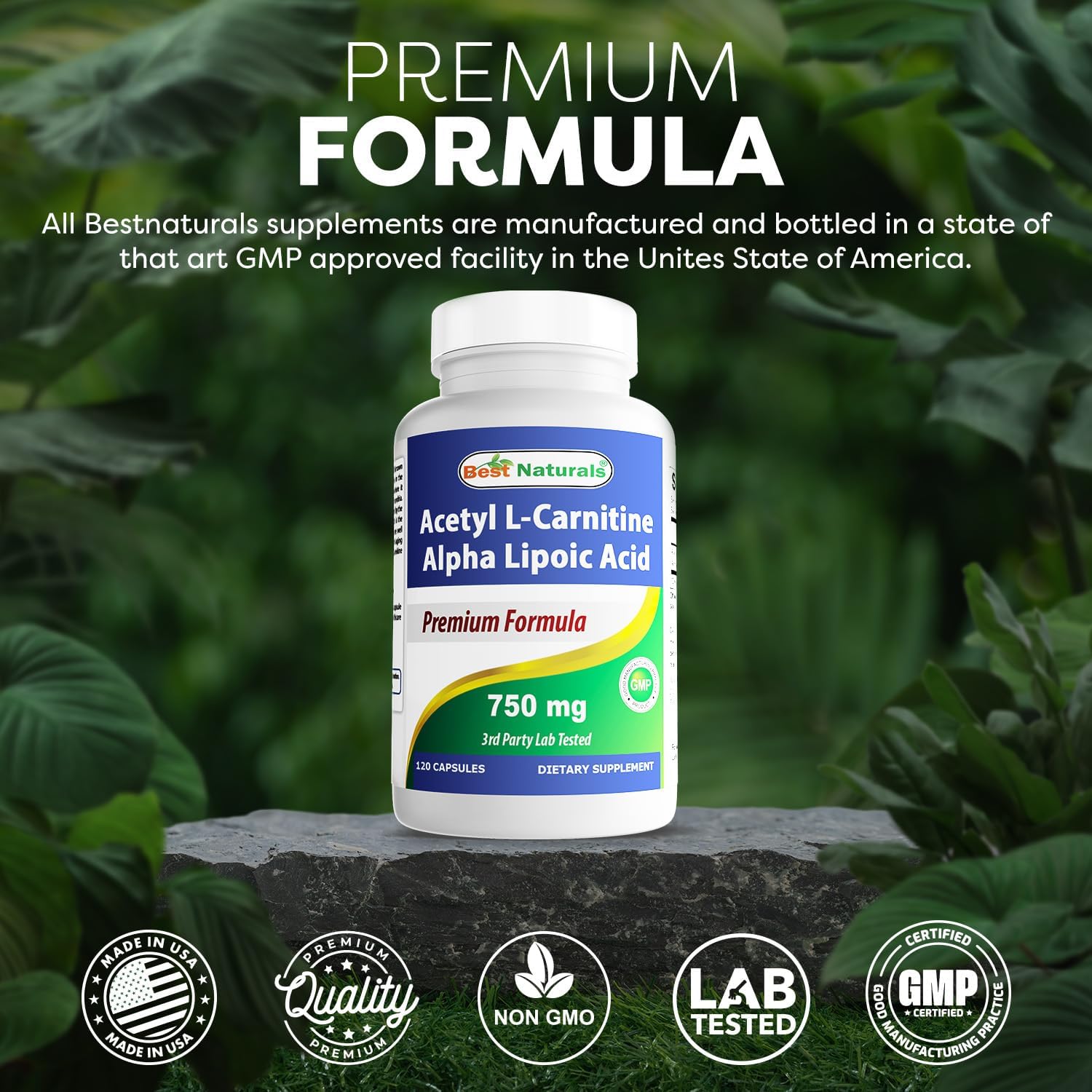750mg Acetyl L-Carnitine & Alpha Lipoic Acid Capsules - 120 Count by Best Naturals