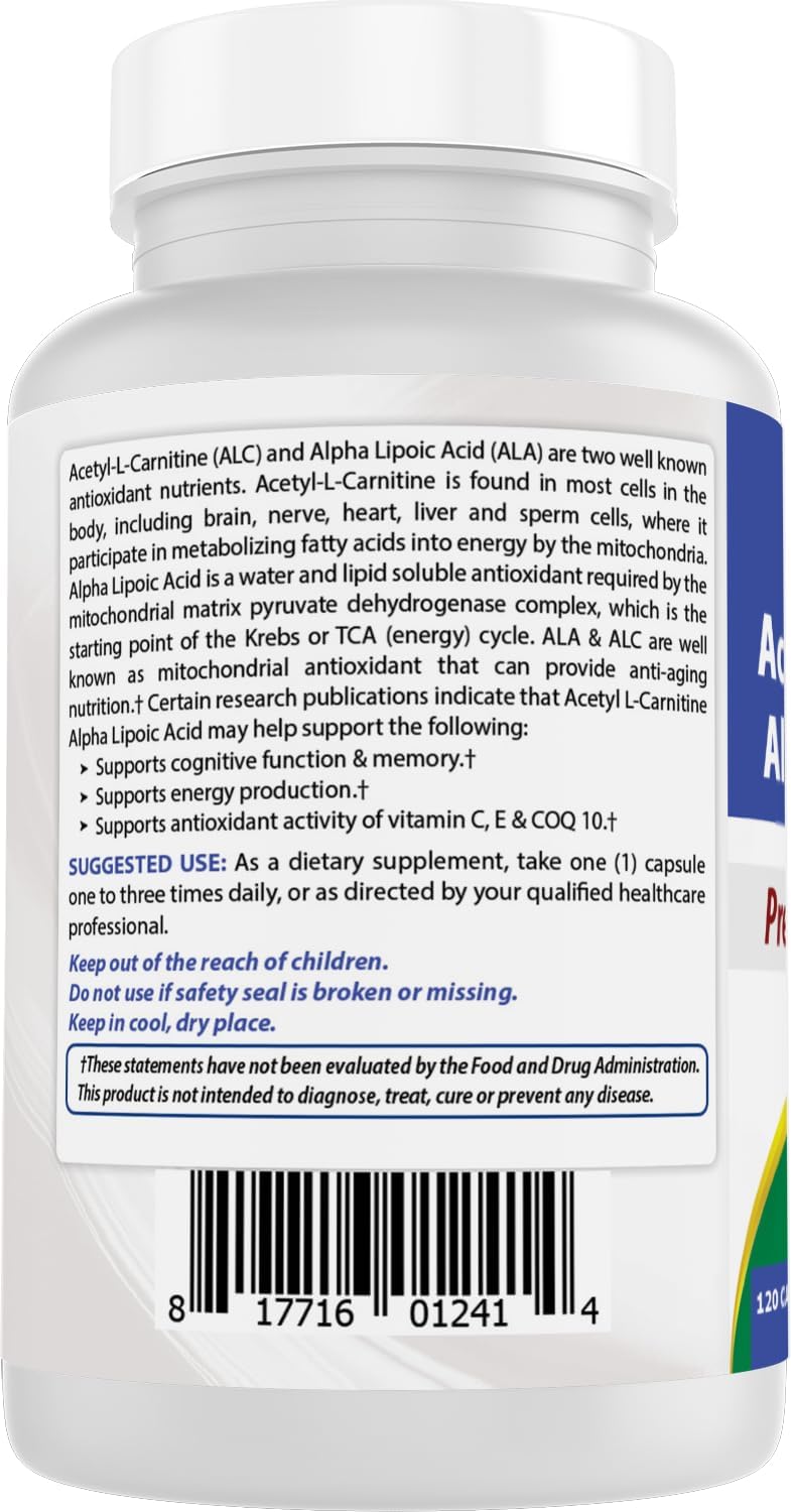 750mg Acetyl L-Carnitine & Alpha Lipoic Acid Capsules - 120 Count by Best Naturals