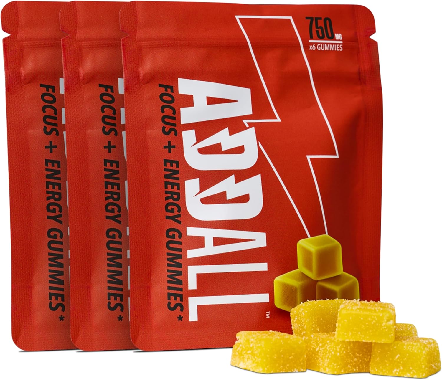 750mg Addall Focus & Energy Gummies (3 Pack) - Top Brain Supplement, Nootropic & Energy Booster - No Crash, Science Backed, USA Made