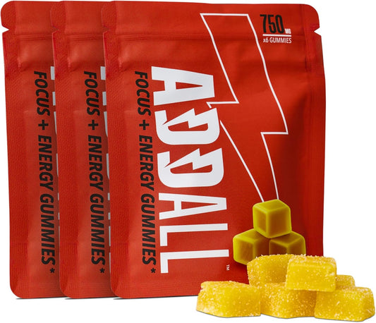 750mg Addall Focus & Energy Gummies (3 Pack) - Top Brain Supplement, Nootropic & Energy Booster - No Crash, Science Backed, USA Made