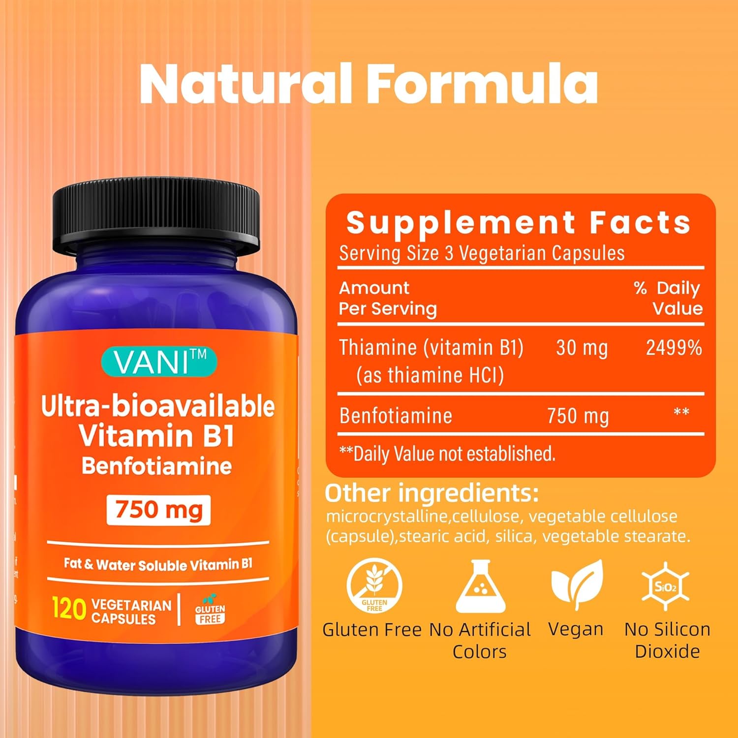 750mg Benfotiamine & Vitamin B1 Supplement | Enhanced 2 in 1 Formula | Fat & Water Soluble Thiamine | 120 Capsules | Gluten Free