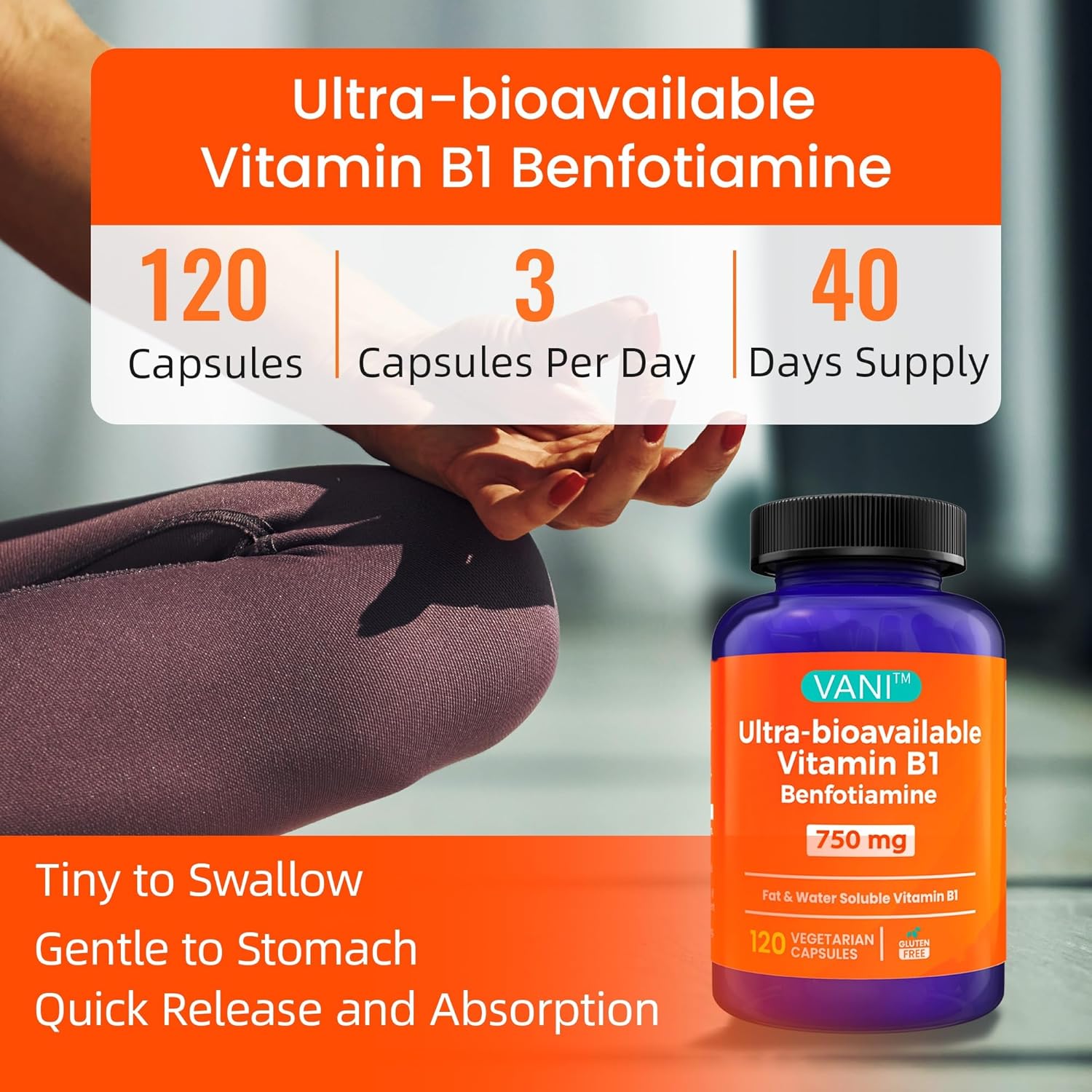 750mg Benfotiamine & Vitamin B1 Supplement | Enhanced 2 in 1 Formula | Fat & Water Soluble Thiamine | 120 Capsules | Gluten Free