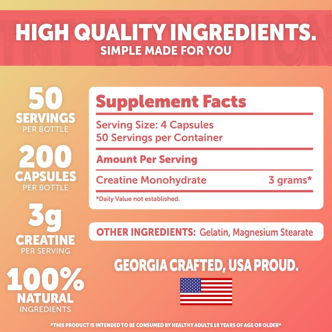 750mg Creatine Monohydrate Capsules - 50 Servings - Enhanced Bioavailability - Dietary Supplement for Men and Women